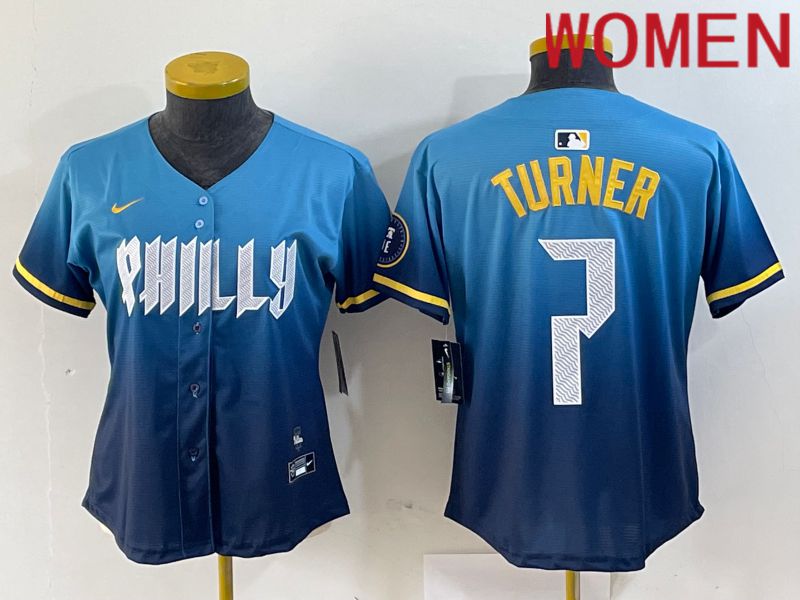 Women Philadelphia Phillies #7 Turner Blue City Edition Nike 2024 MLB Jersey style 1